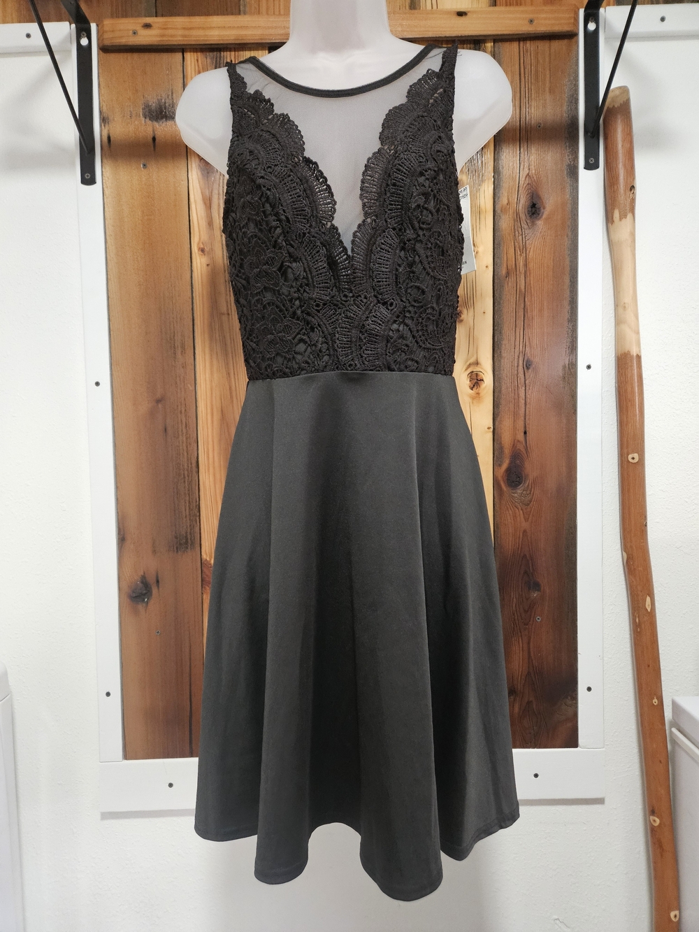 Grace Karin Black Lace Bodice Fit-and-Flare Mini Dress